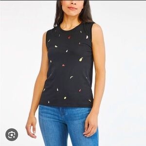Comune shirt - “Fruit Salad” black embroidered fruit sleeveless cotton